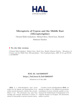 Micropterix of Cyprus and the Middle East (Micropterigidae) Christof Zeller-Lukashort, Michael Kurz, David Lees, Racheli Schwartz-Tzachor