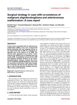 Surgical Strategy in Case with Co-Existence of Malignant Oligodendroglioma and Arteriovenous Malformation: a Case Report