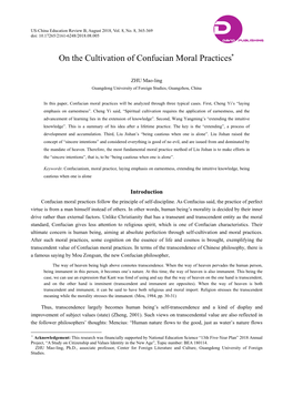 On the Cultivation of Confucian Moral Practices∗