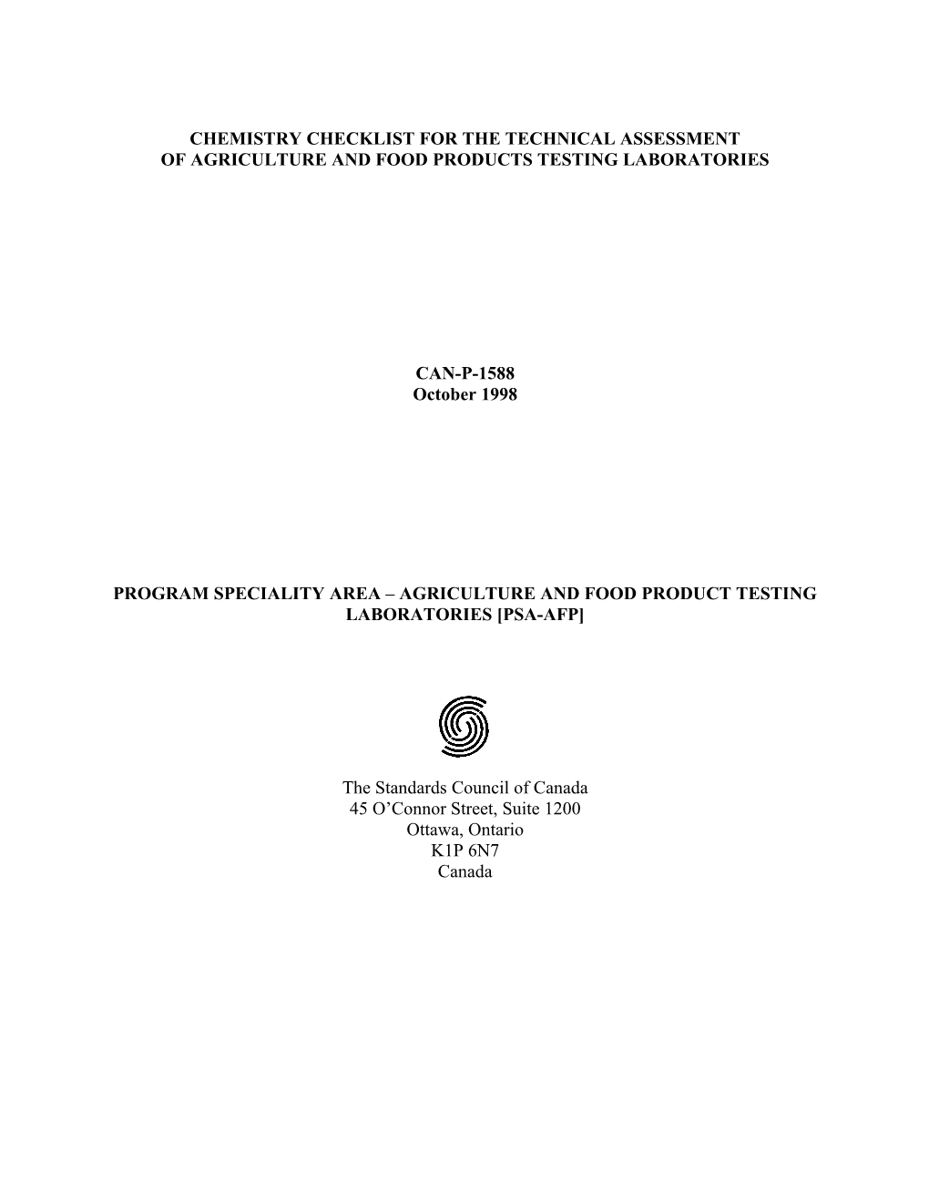 Chemistry Checklist for the Technical Assessment of Agriculture and Food Products Testing