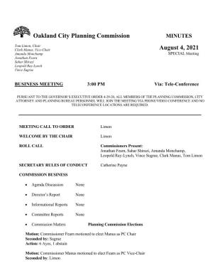 Oakland City Planning Commission August 4, 2021