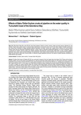 Effects of Baku-Tbilisi-Ceyhan Crude Oil Pipeline on the Water Quality In