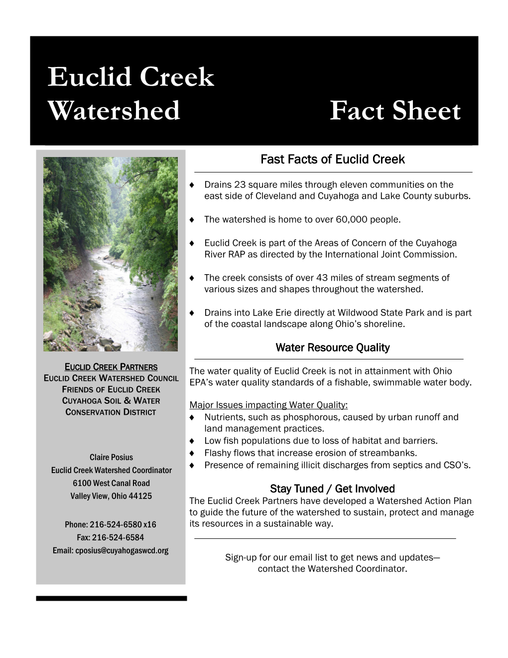 Euclid Creek Watershed Fact Sheet And