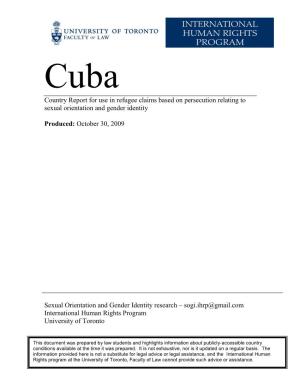 Cuba Country Report for Use in Refugee Claims Based on Persecution Relating to Sexual Orientation and Gender Identity