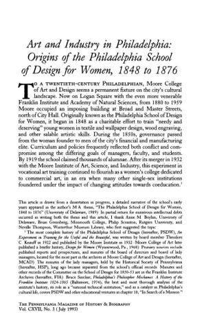 Origins of the Philadelphia School of Design for Women, 1848 to 1876