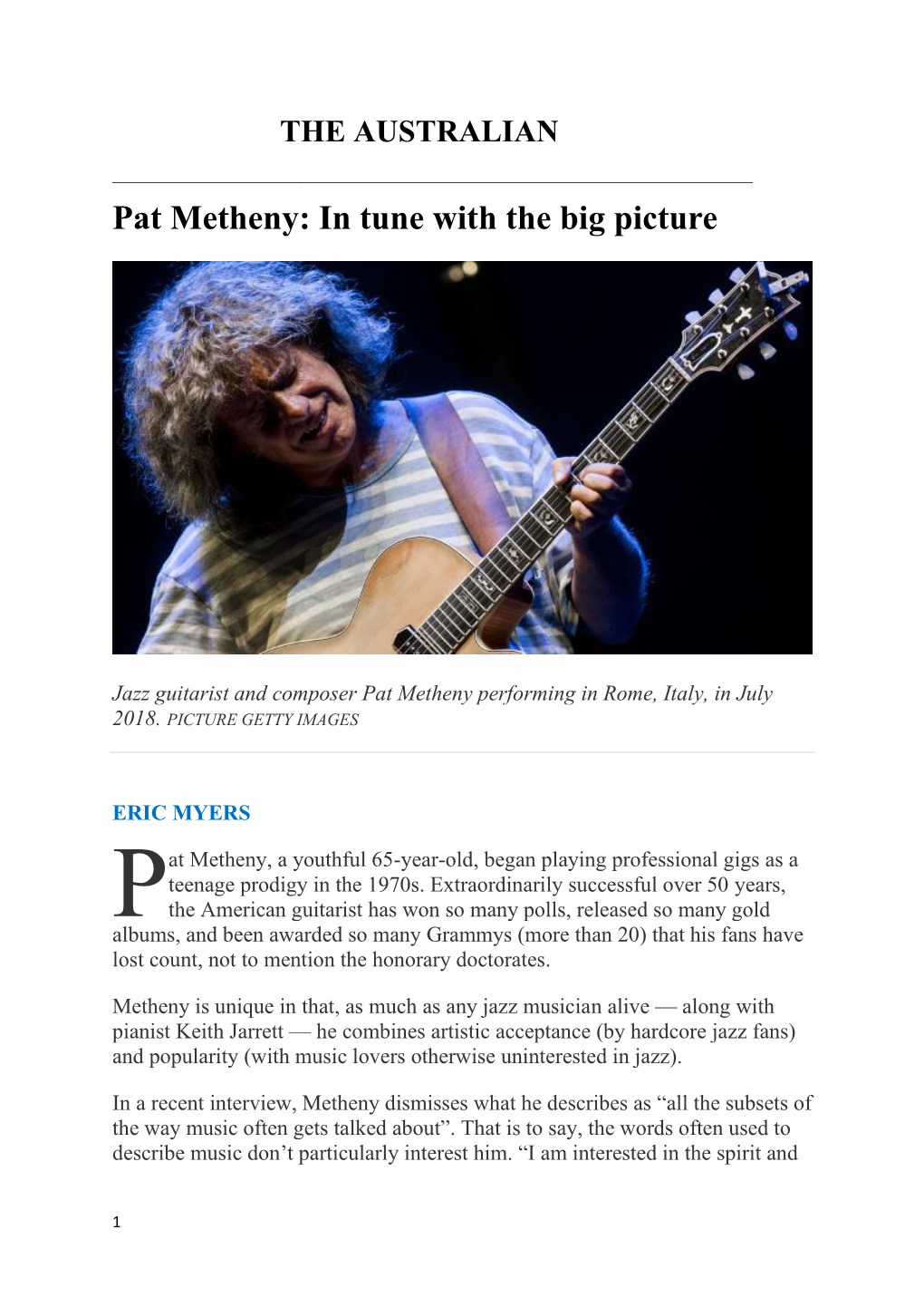 Pat Metheny: in Tune with the Big Picture