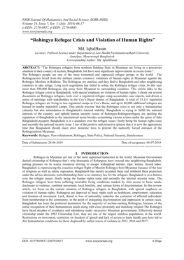 “Rohingya Refugee Crisis and Violation of Human Rights”