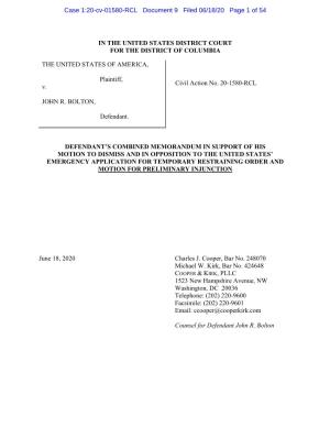 Motion to Dismiss and in Opposition to the United States’ Emergency Application for Temporary Restraining Order and Motion for Preliminary Injunction