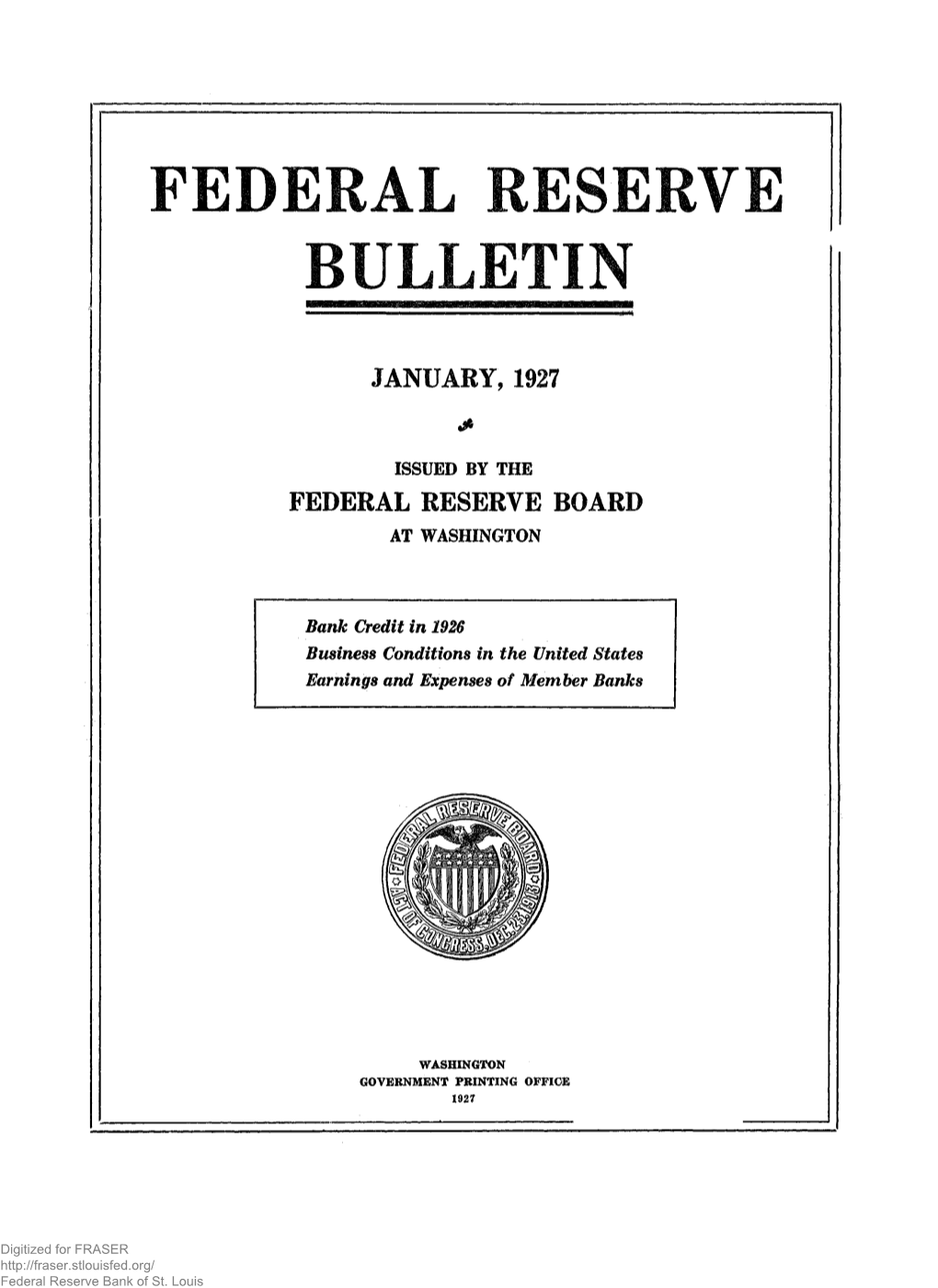 Federal Reserve Bulletin January 1927