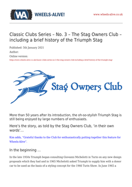 The Stag Owners Club – Including a Brief History of the Triumph Stag