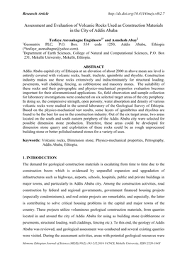 Assessment and Evaluation of Volcanic Rocks Used As Construction Materials in the City of Addis Ababa