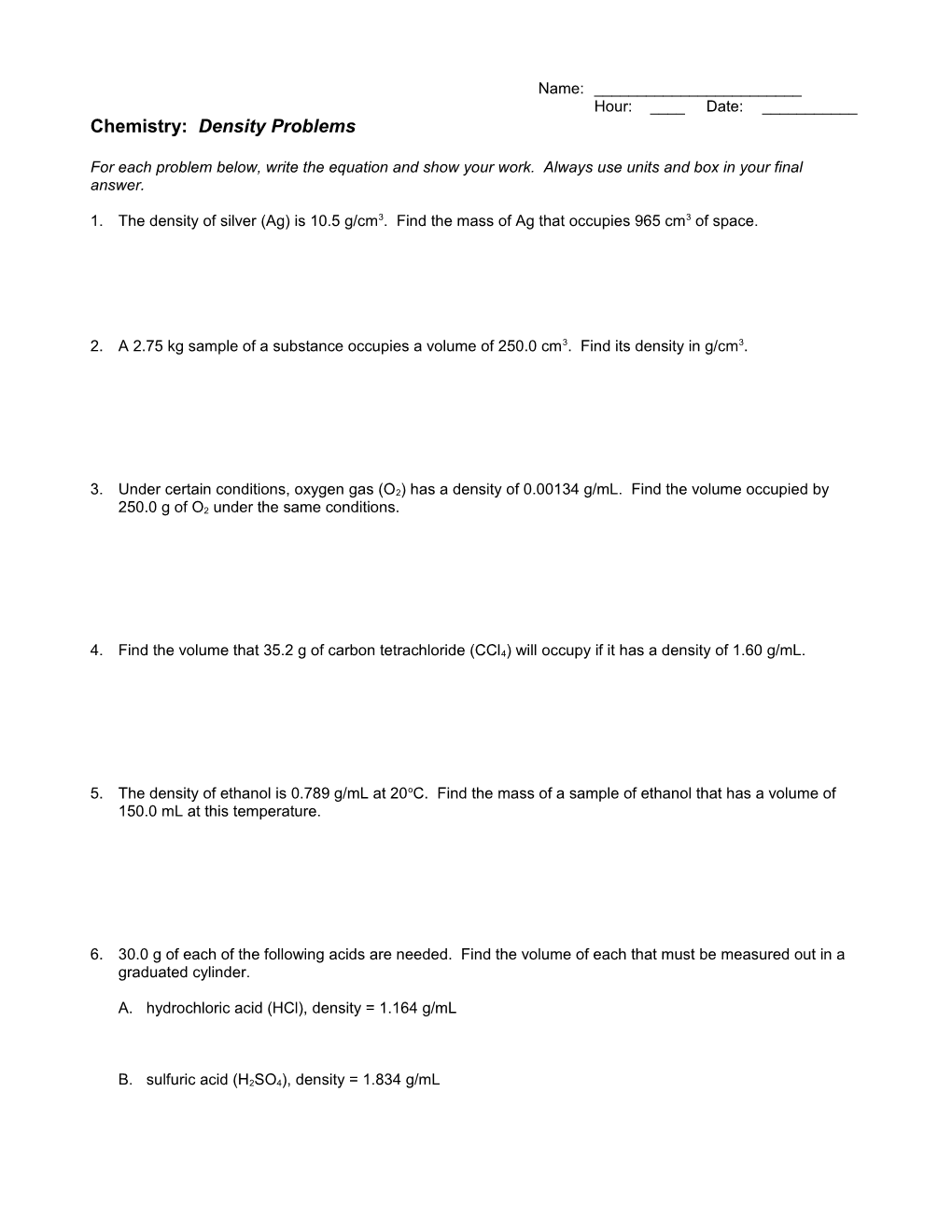 Chemistry: Density Problems