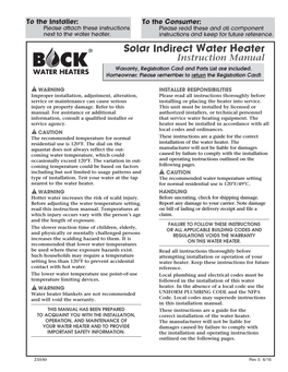 Installation and Operation Manual for Solar Indirect Water Heaters