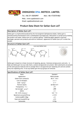 ZHENGZHOU OPAL BIOTECH. LIMITED. Product Data Sheet For