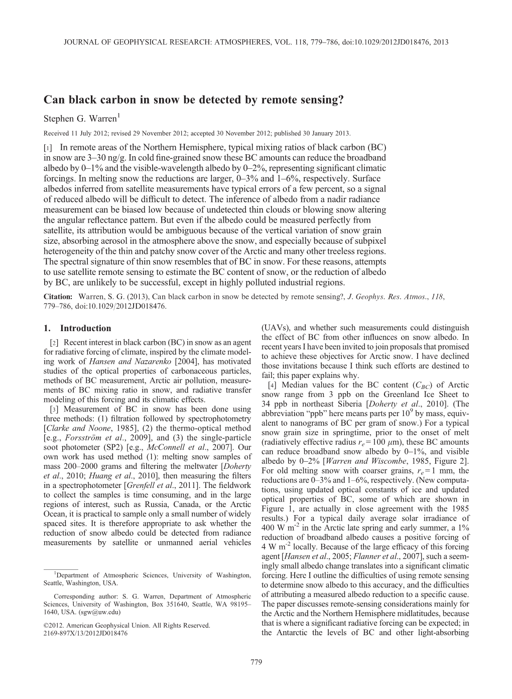 Can Black Carbon in Snow Be Detected by Remote Sensing? Stephen G