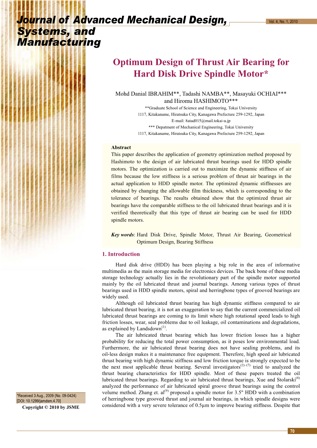 Journal of Advanced Mechanical Design, Systems, and Manufacturing JSME, Vol