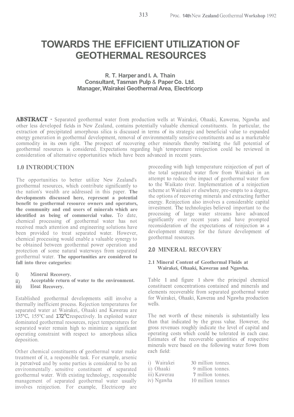 Towards the Efficient Utilization of Geothermal Resources