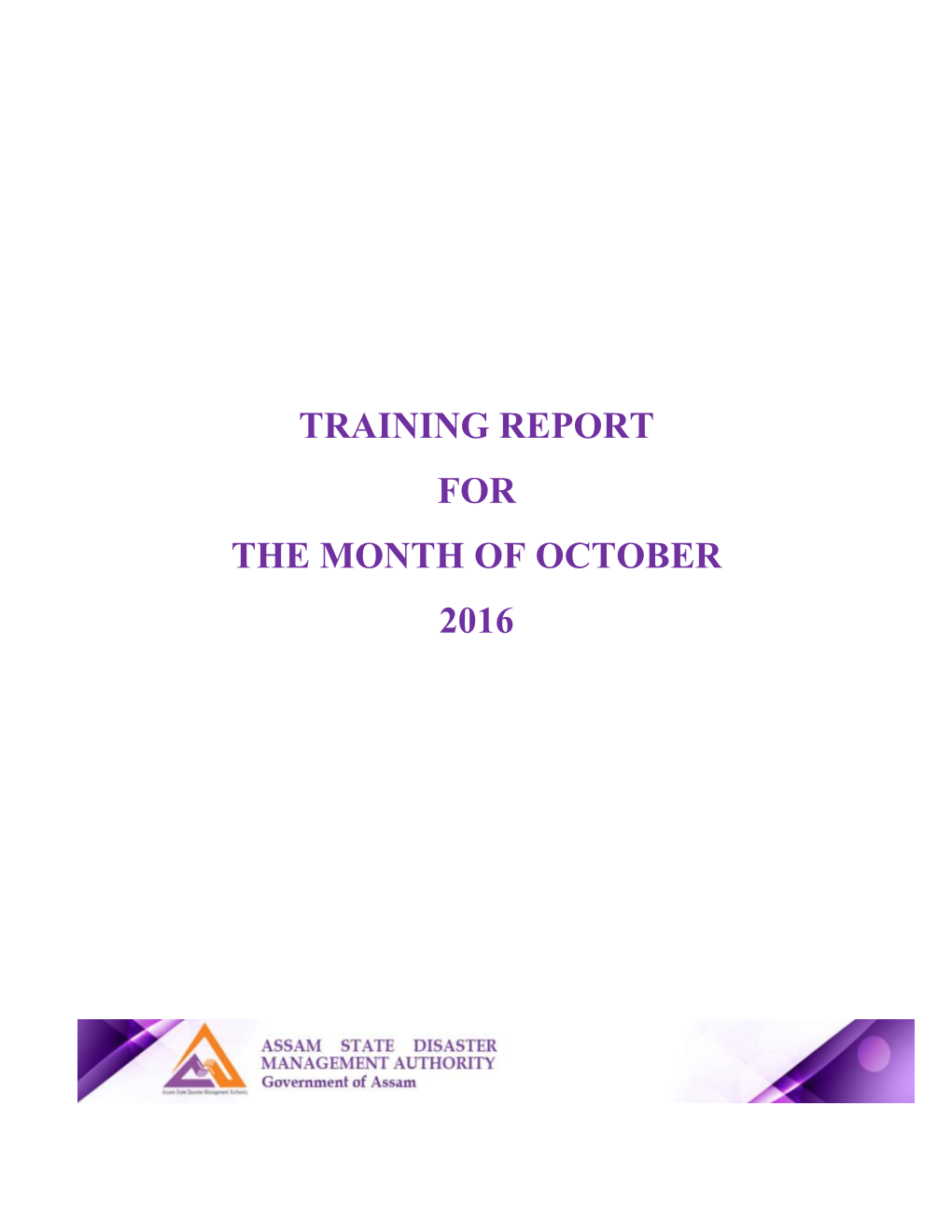 Training Report for the Month of October 2016