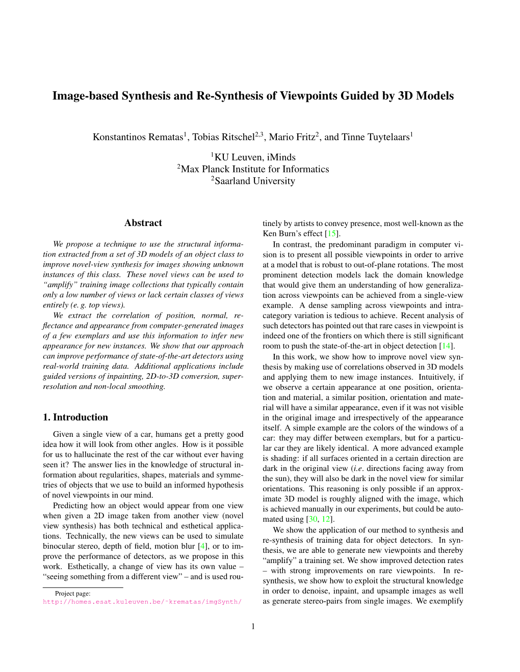 Image-Based Synthesis and Re-Synthesis of Viewpoints Guided by 3D Models