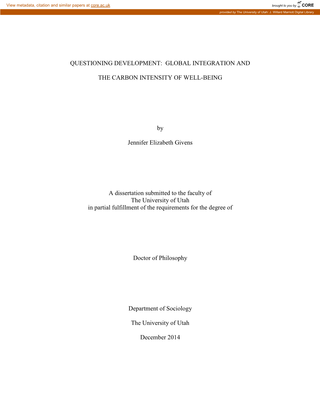 Global Integration and the Carbon Intensity of Well