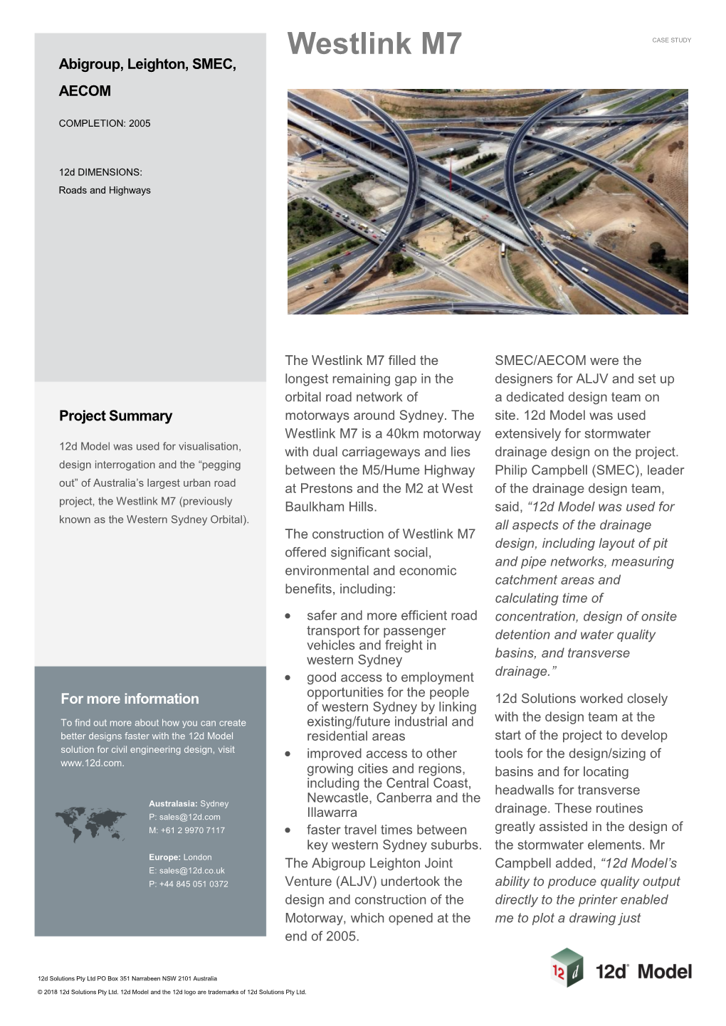 Westlink M7 CASE STUDY Abigroup, Leighton, SMEC, AECOM