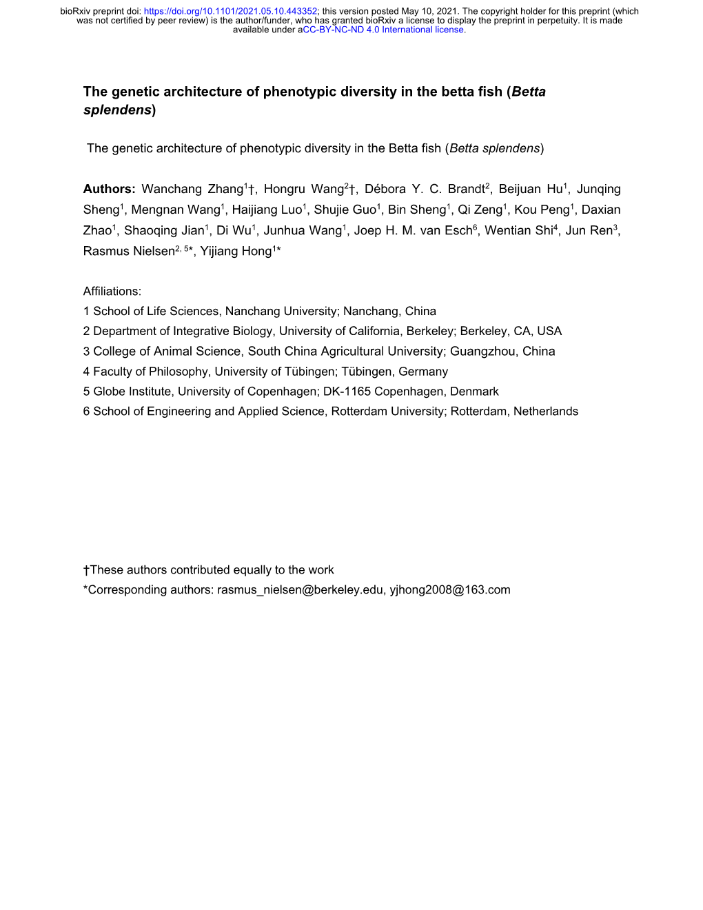 The Genetic Architecture of Phenotypic Diversity in the Betta Fish (Betta Splendens)