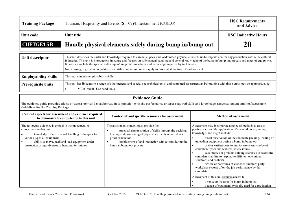 Handle Physical Elements Safely During Bump In/Bump Out