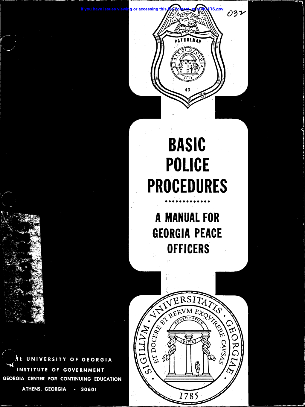 Basic Police Procedures ••••••• Oooooo a Manual for Georgia Peace Officers