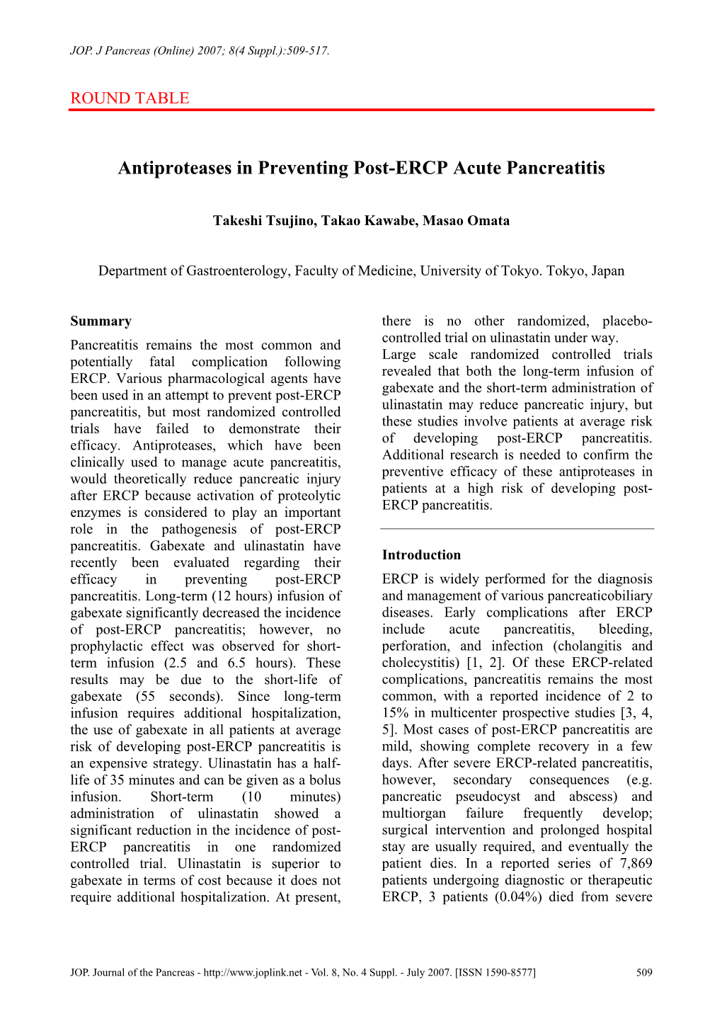 Antiproteases in Preventing Post-ERCP Acute Pancreatitis