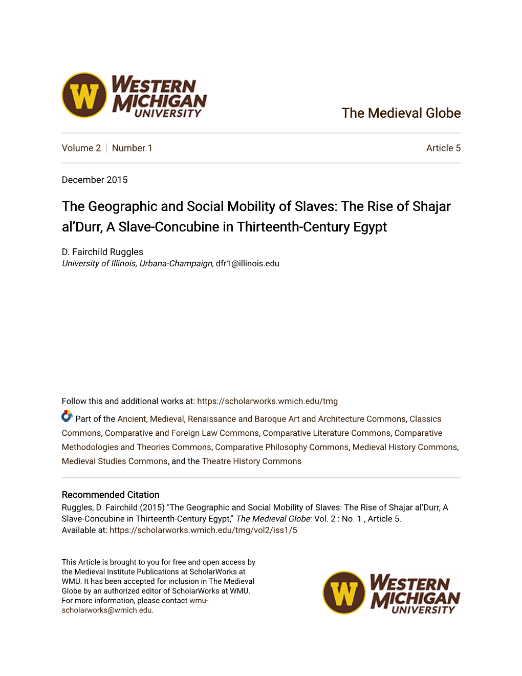 The Geographic and Social Mobility of Slaves: the Rise of Shajar Al'durr