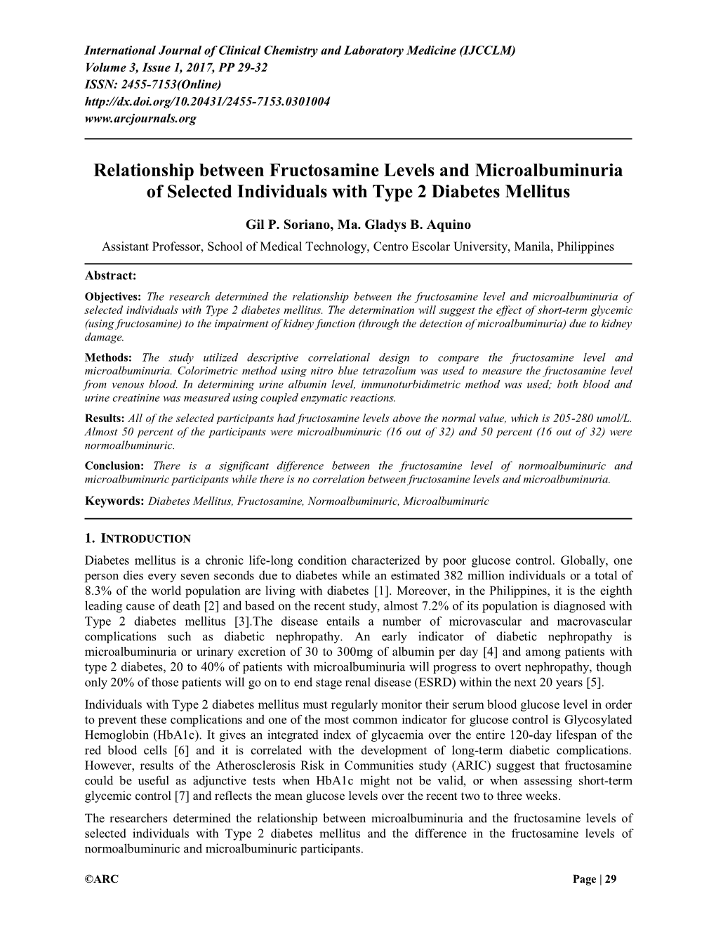 Relationship Between Fructosamine Levels and Microalbuminuria of Selected Individuals with Type 2 Diabetes Mellitus