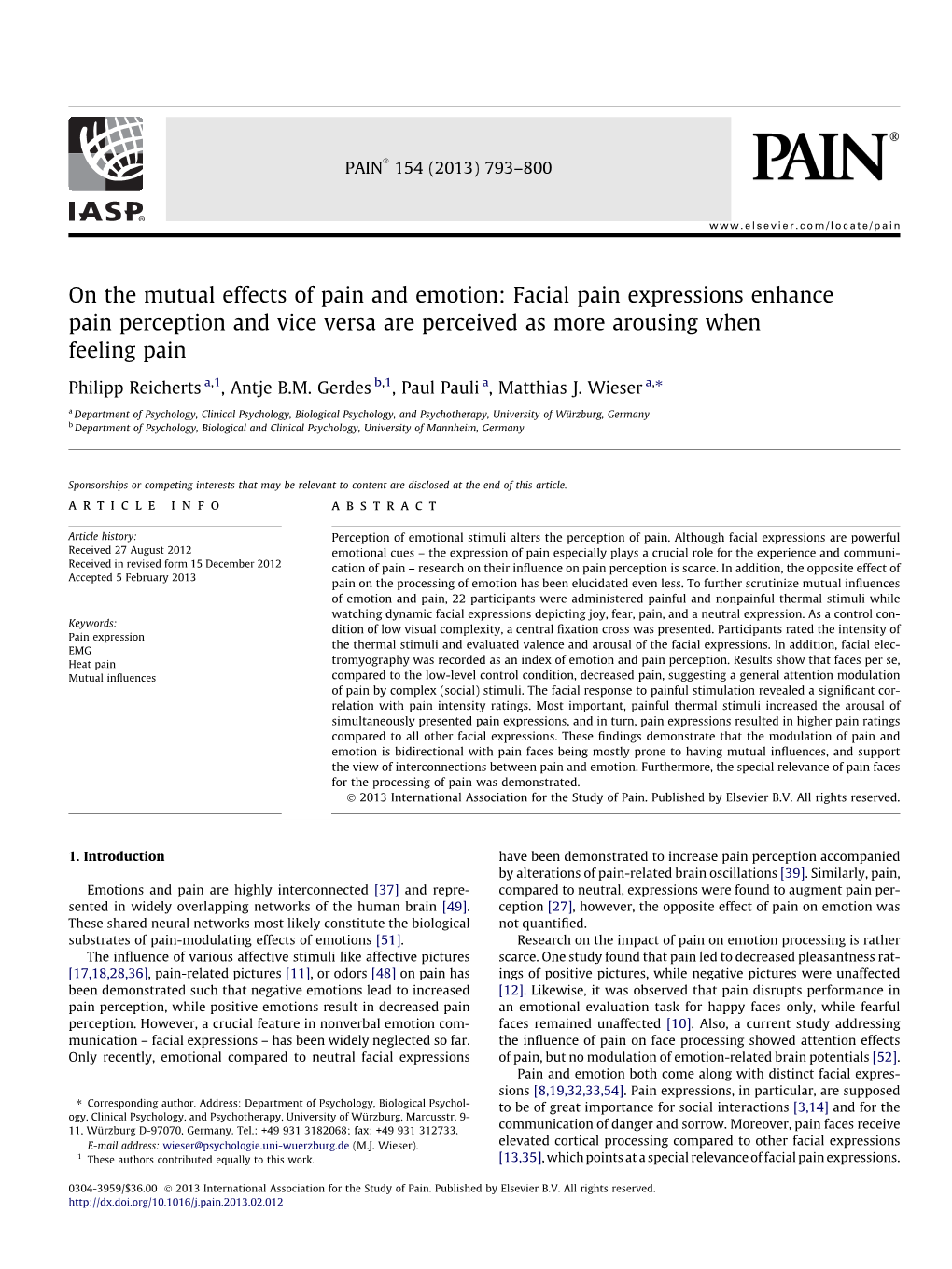 On the Mutual Effects of Pain and Emotion: Facial Pain Expressions