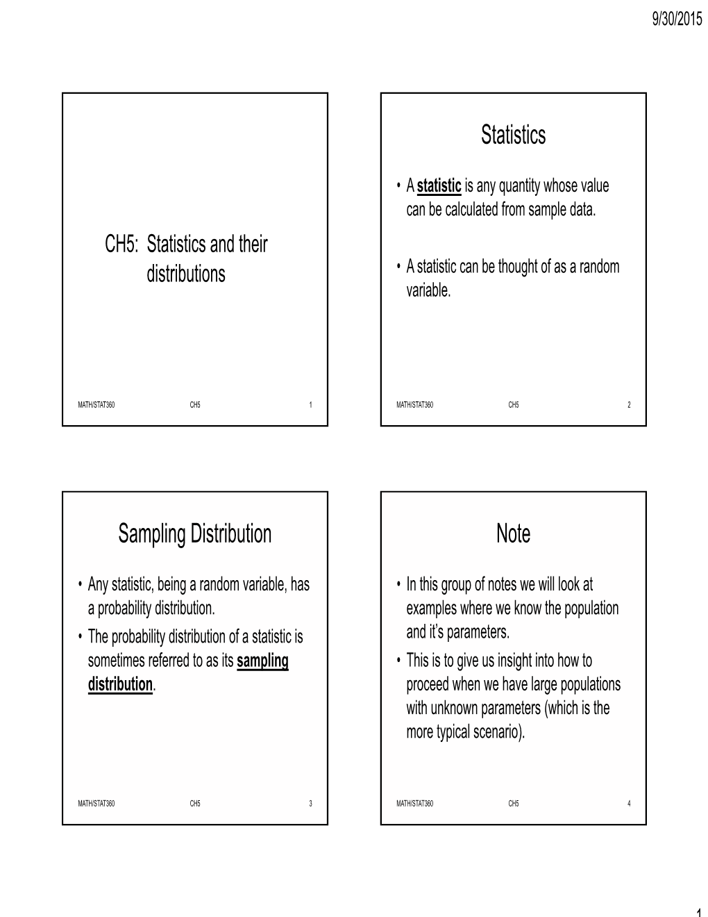 Statistics Sampling Distribution Note