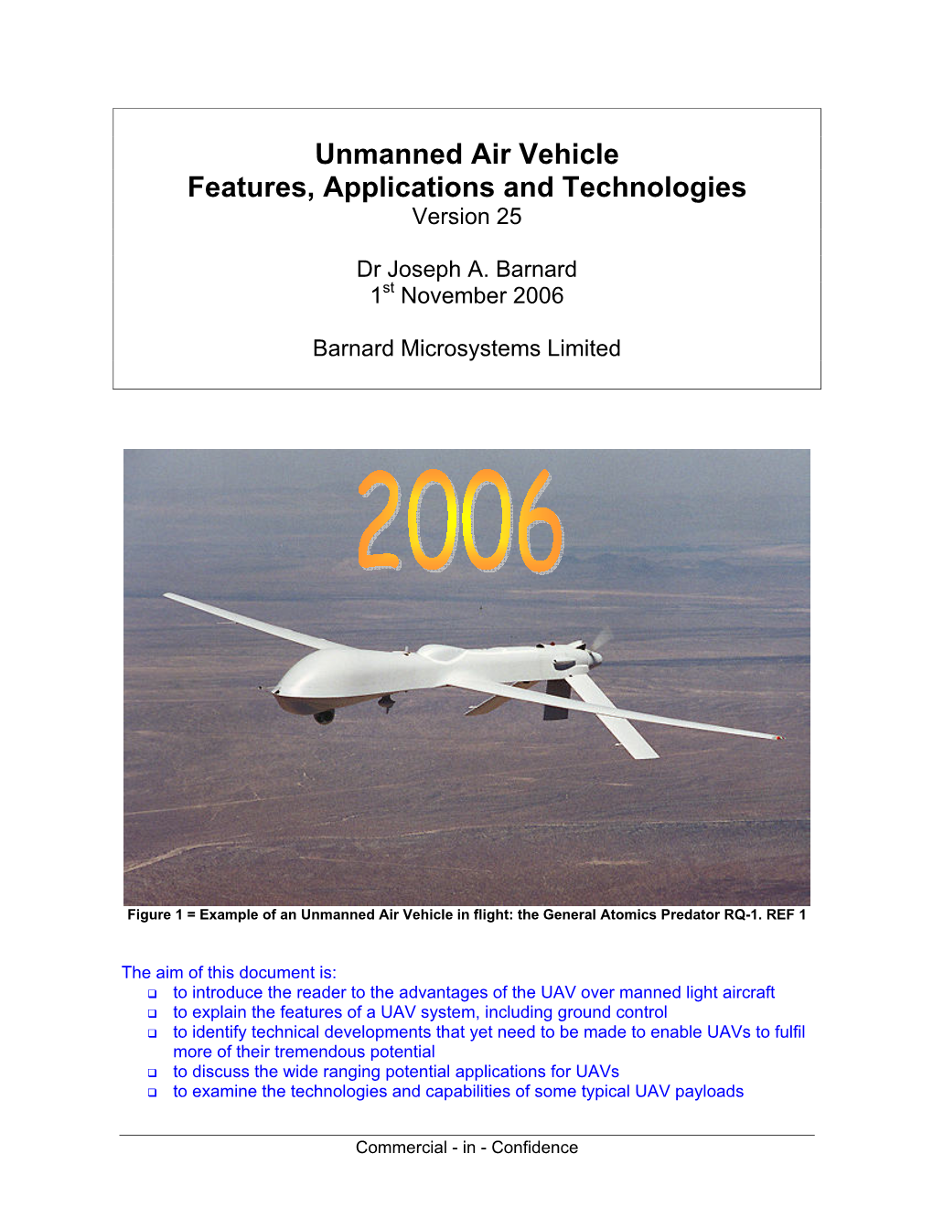 Unmanned Air Vehicle Features, Applications and Technologies Version 25