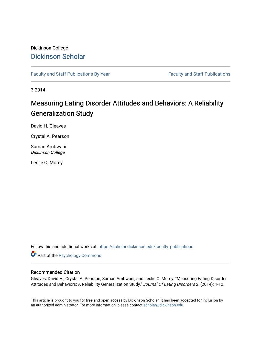 Measuring Eating Disorder Attitudes and Behaviors: a Reliability Generalization Study