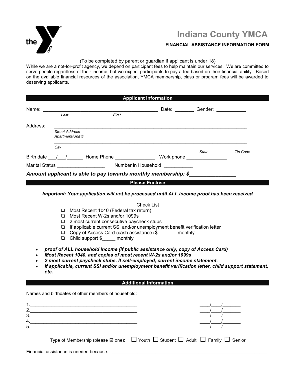 Financial Assistance Information Form