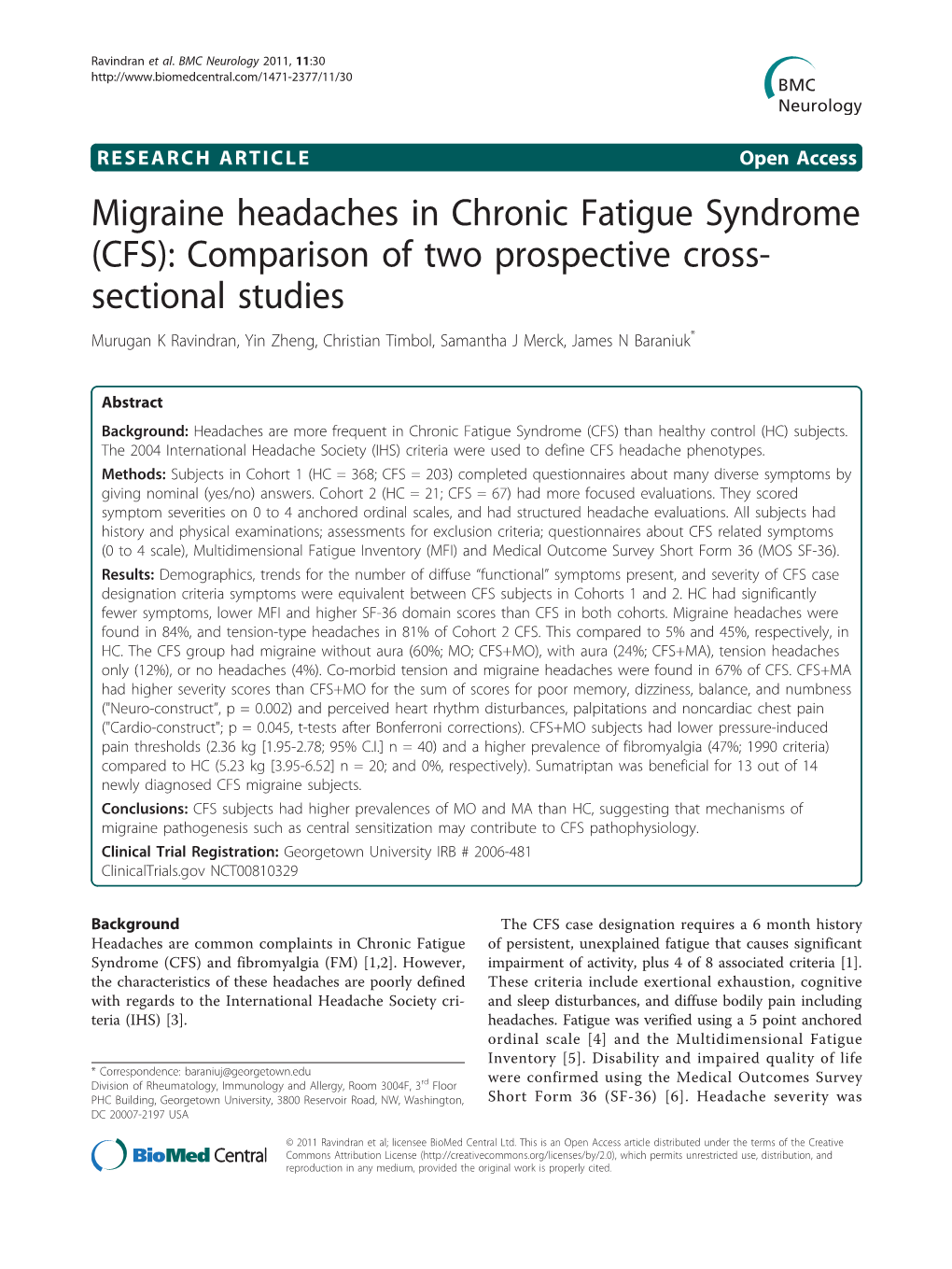 Migraine Headaches in Chronic Fatigue Syndrome (CFS)