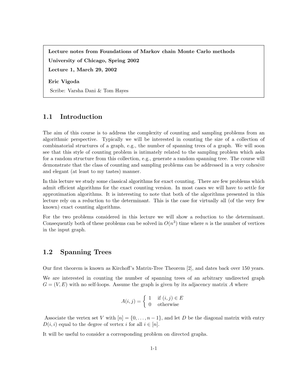 1.1 Introduction 1.2 Spanning Trees