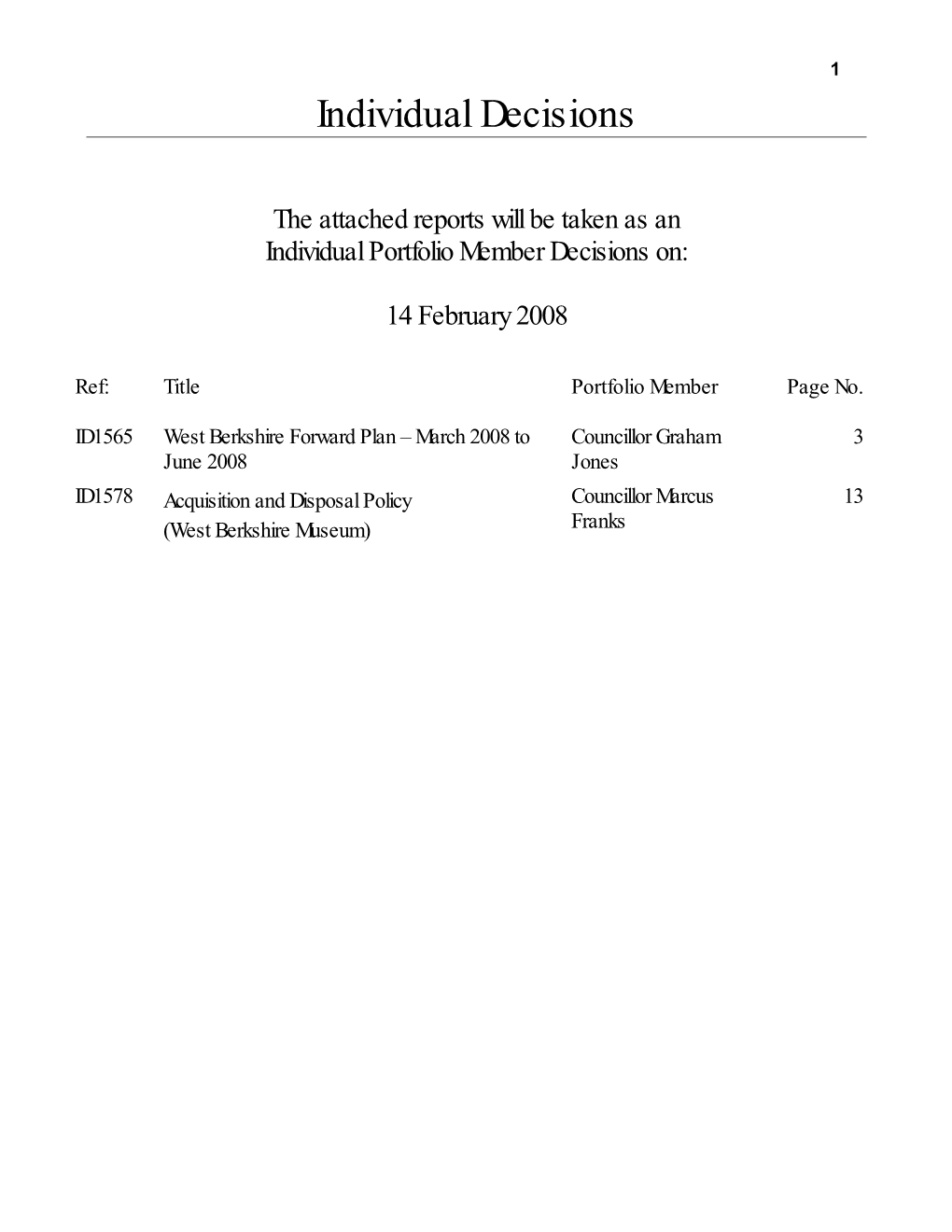 Report Format for Select Committee Meetings
