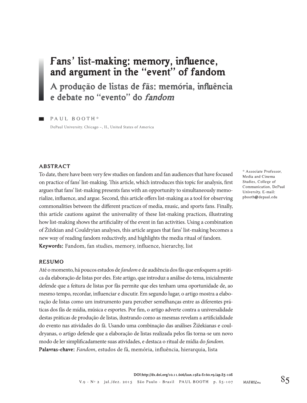 Fans' List-Making: Memory, Influence, and Argument in the “Event” of Fandom