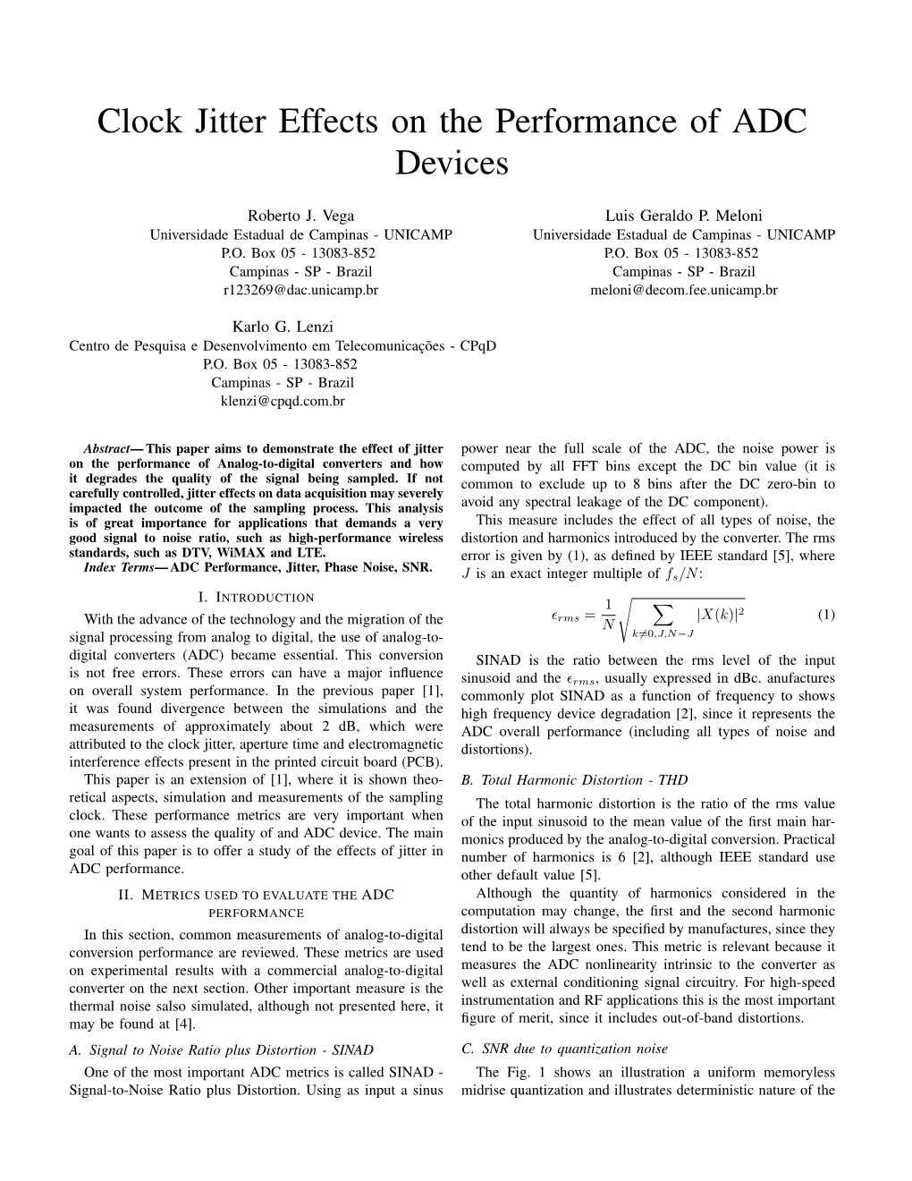 Clock Jitter Effects on the Performance of ADC Devices