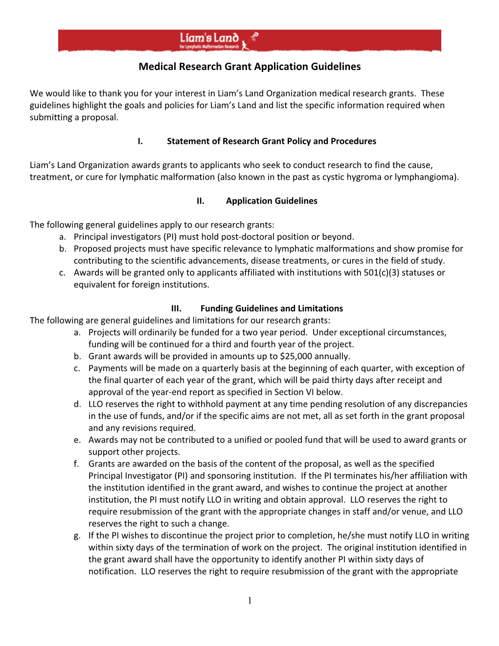 Medical Research Grant Application Guidelines