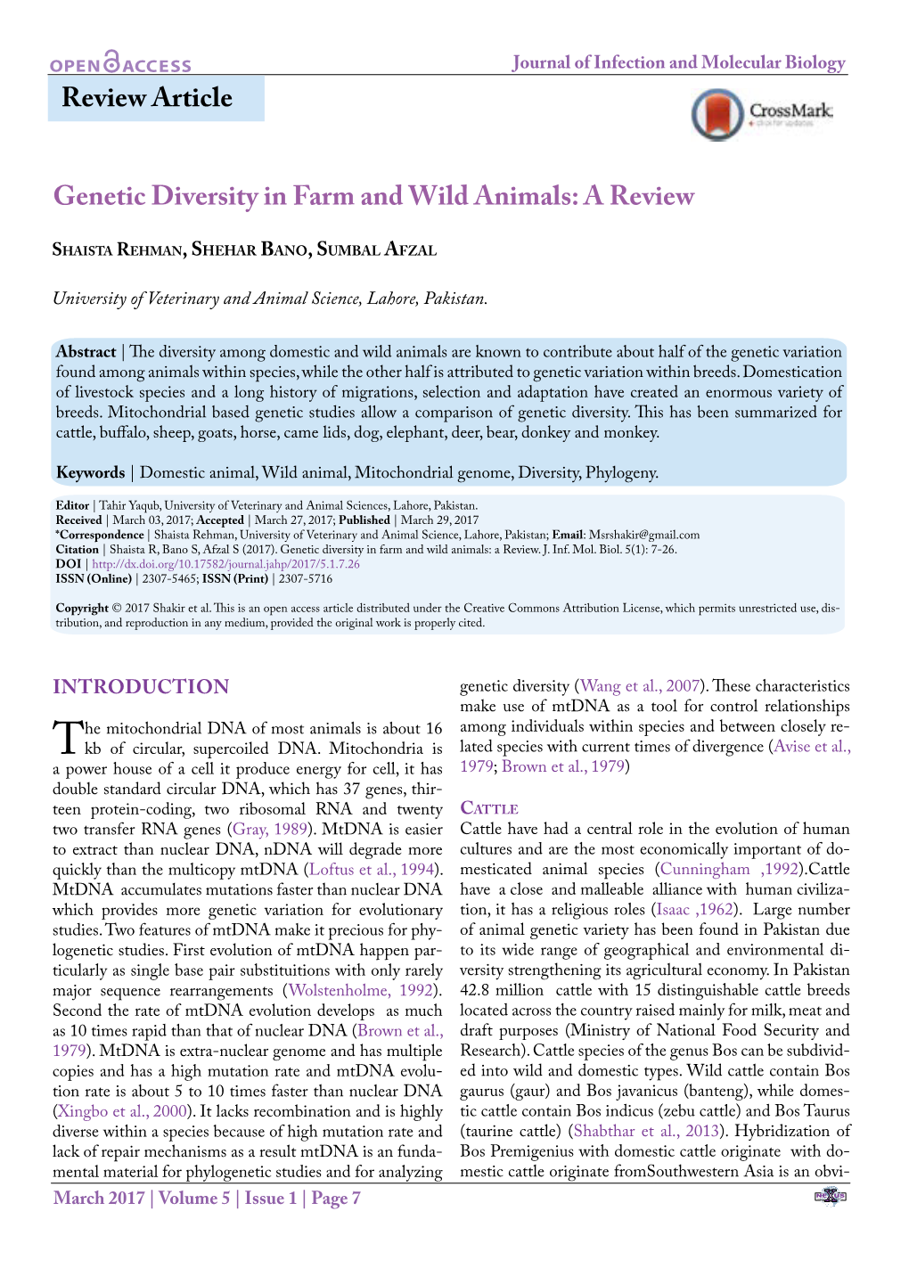 Genetic Diversity in Farm and Wild Animals: a Review