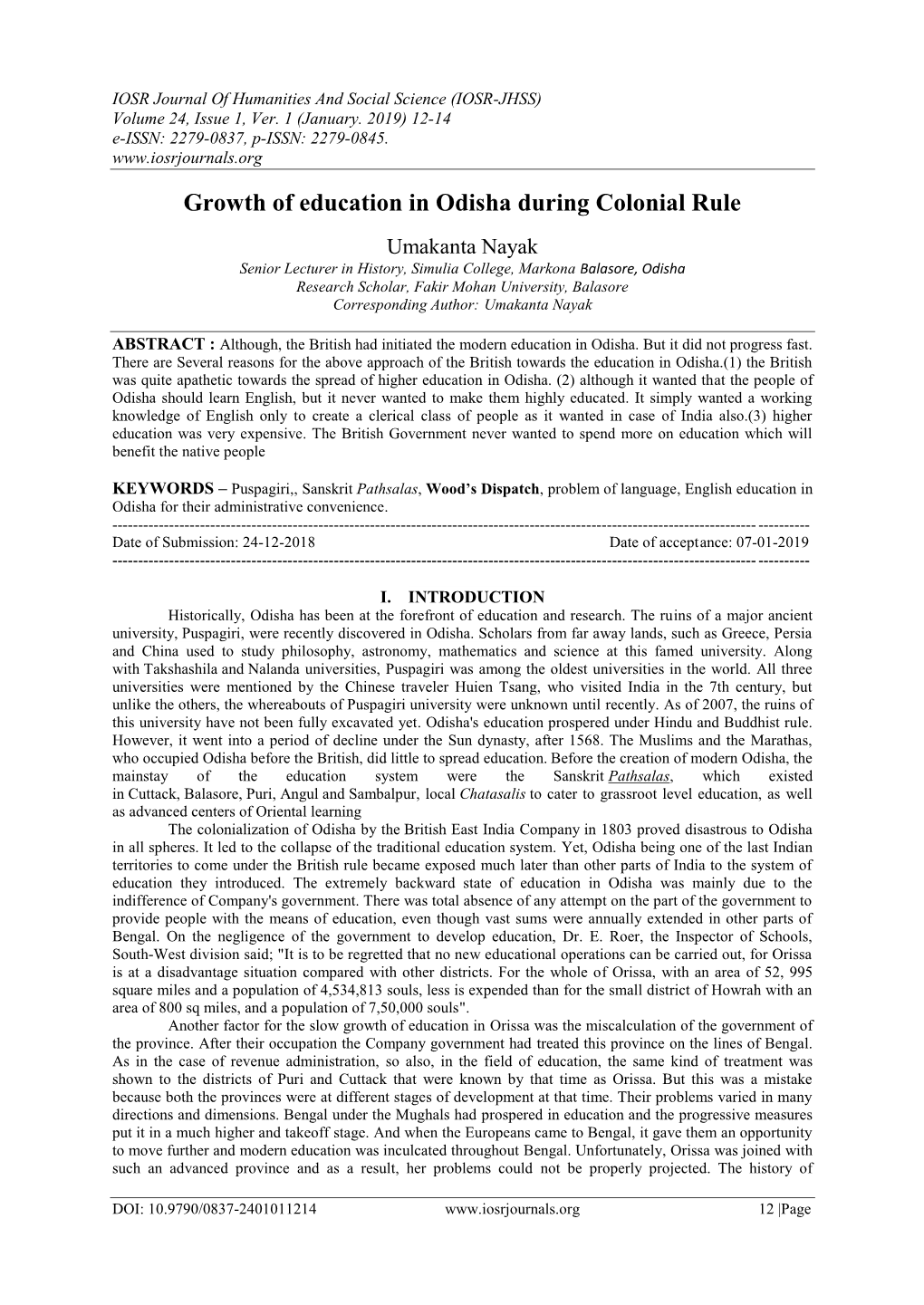 Growth of Education in Odisha During Colonial Rule