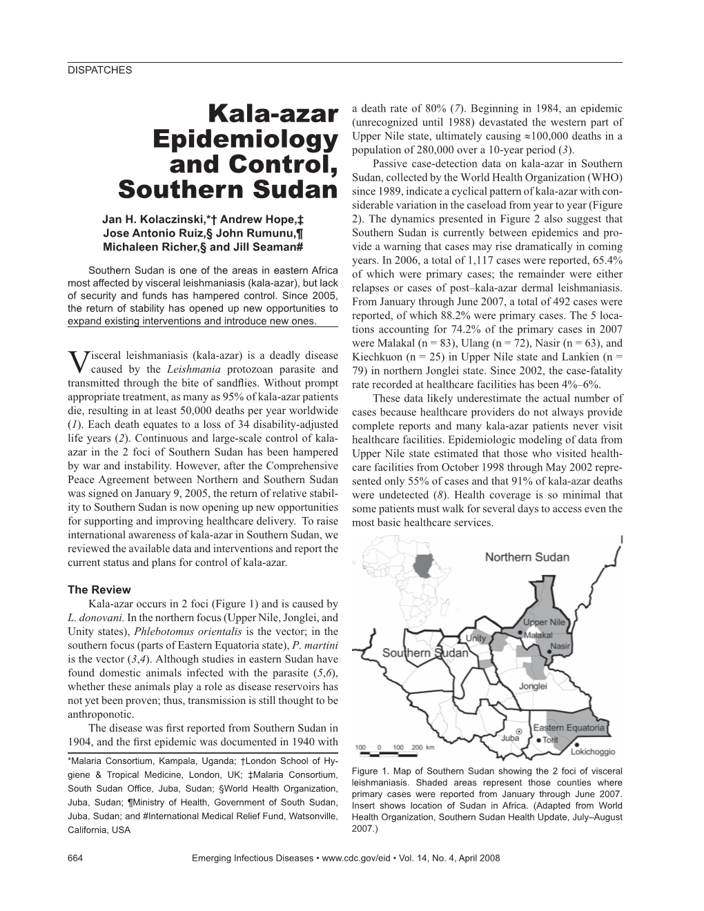 Kala-Azar Epidemiology and Control, Southern Sudan