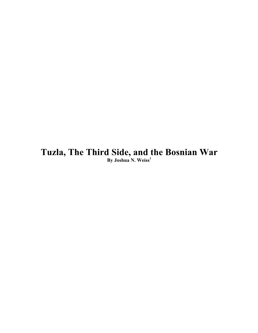 Tuzla, the Third Side, and the Bosnian War by Joshua N