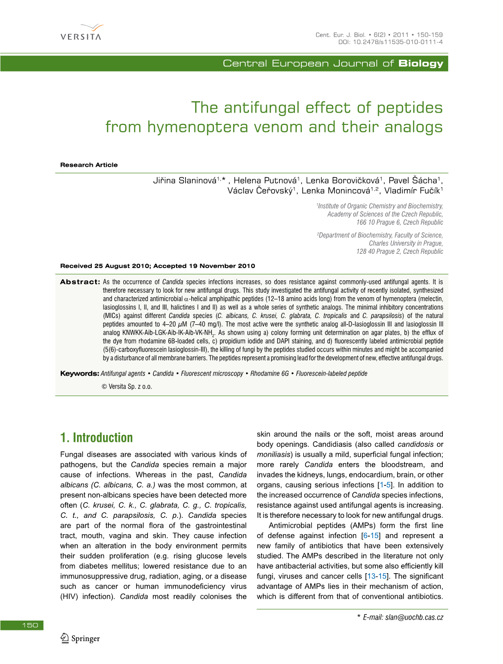 The Antifungal Effect of Peptides from Hymenoptera Venom and Their Analogs