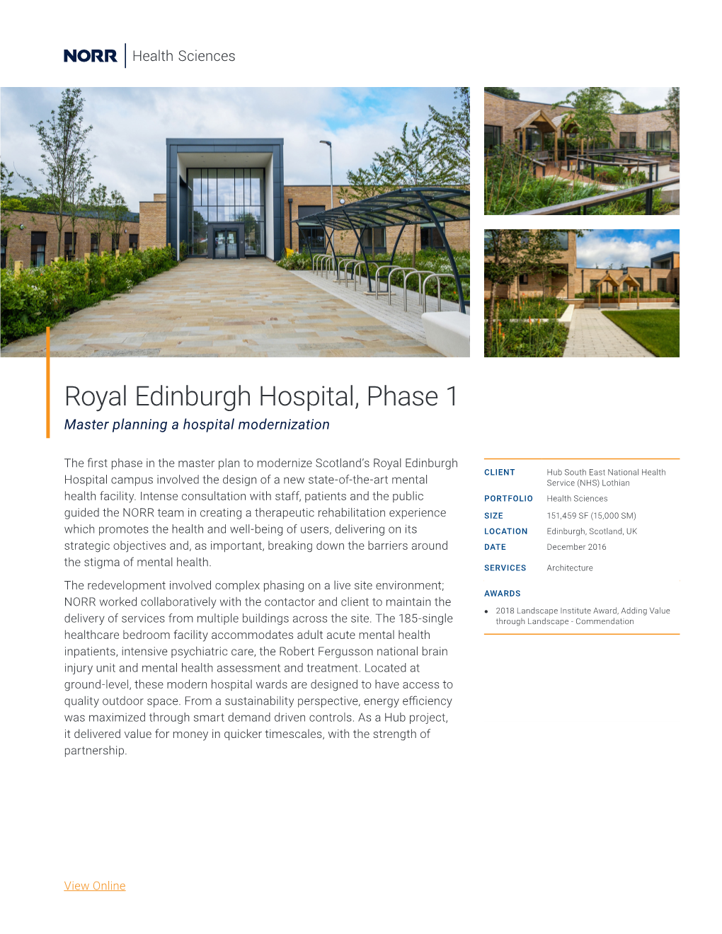 Royal Edinburgh Hospital, Phase 1 Master Planning a Hospital Modernization