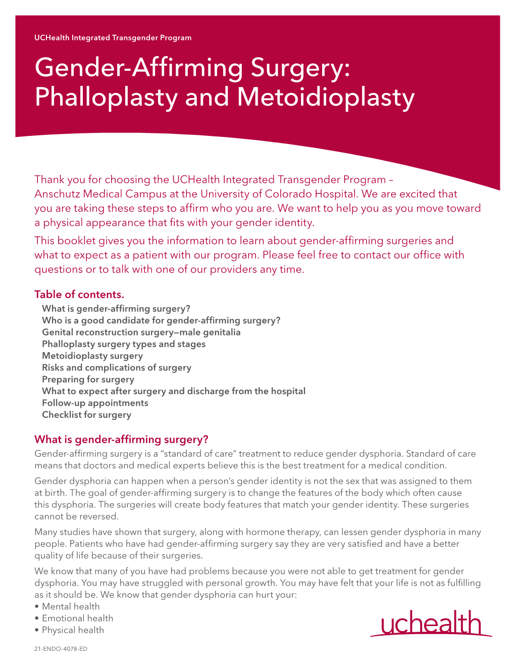 Gender-Affirming Surgery: Phalloplasty and Metoidioplasty