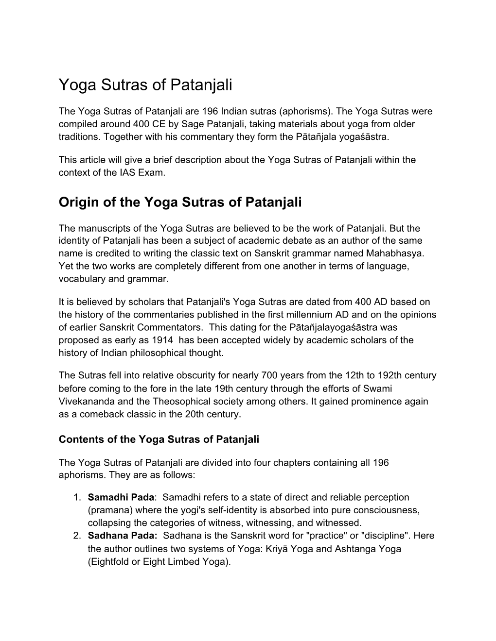 Yoga Sutras of Patanjali